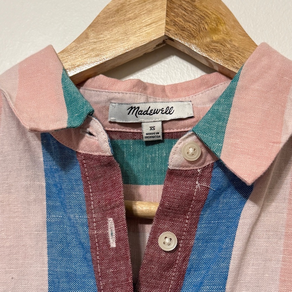 Madewell Central Shirtdress in Flagstaff Stripe Size XS Oversized Linen Button - Picture 3 of 8